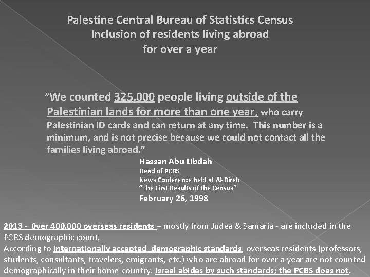 Palestine Central Bureau of Statistics Census Inclusion of residents living abroad for over a