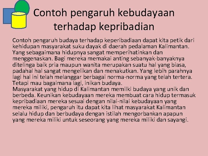 Contoh pengaruh kebudayaan terhadap kepribadian Contoh pengaruh budaya terhadap keperibadiaan dapat kita petik dari