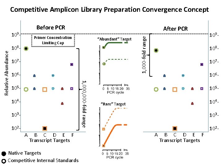 Competitive Amplicon Library Preparation Convergence Concept Before PCR 108 - “Abundant” Target 107106105104103102 A