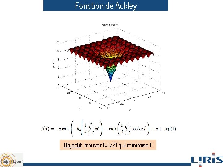Fonction de Ackley Objectif: trouver (x 1, x 2) qui minimise f. 