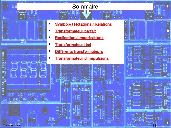 Sommaire • • • Transformateur Symbole / Notations / Relations Transformateur parfait Réalisation /