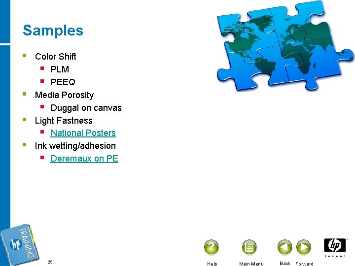 Samples § § Color Shift § PLM § PEEQ Media Porosity § Duggal on