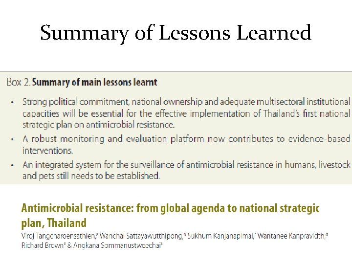 Summary of Lessons Learned 