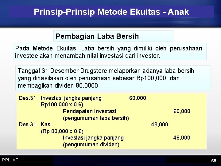 Prinsip-Prinsip Metode Ekuitas - Anak Pembagian Laba Bersih Pada Metode Ekuitas, Laba bersih yang