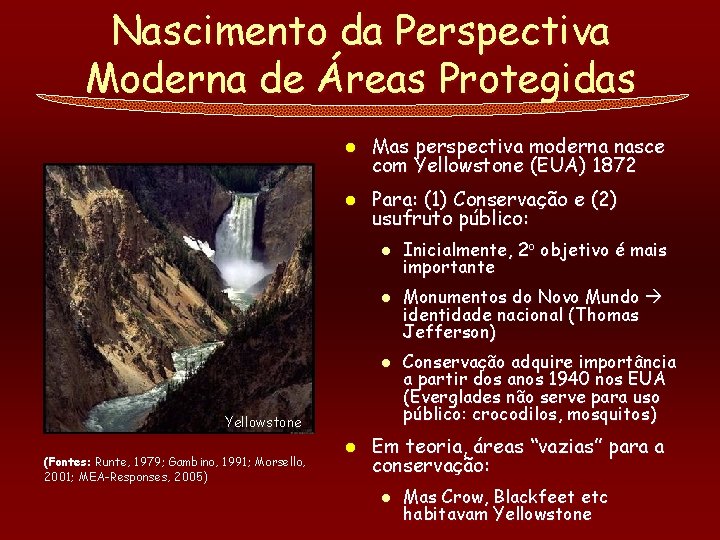 Nascimento da Perspectiva Moderna de Áreas Protegidas l Mas perspectiva moderna nasce com Yellowstone