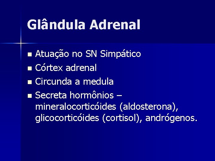 Glândula Adrenal Atuação no SN Simpático n Córtex adrenal n Circunda a medula n