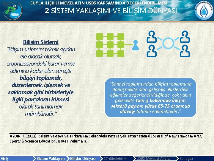 SUYLA İLİŞKİLİ MEVZUATIN USBS KAPSAMINDA DEĞERLENDİRİLMESİ 2 SİSTEM YAKLAŞIMI VE BİLİŞİM DÜNYASI Bilişim Sistemi