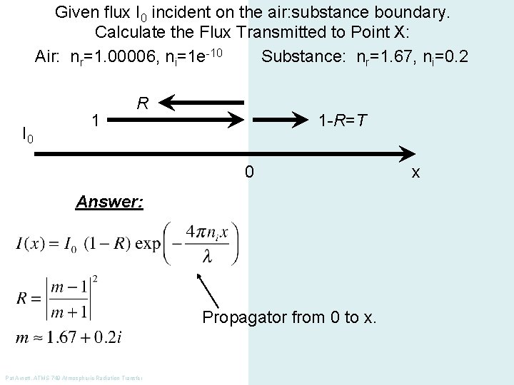 Given flux I 0 incident on the air: substance boundary. Calculate the Flux Transmitted