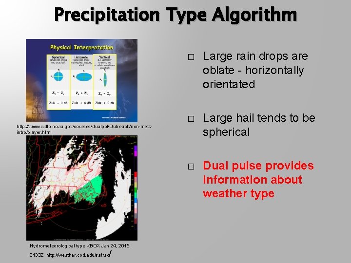 Precipitation Type Algorithm � Large rain drops are oblate - horizontally orientated � Large