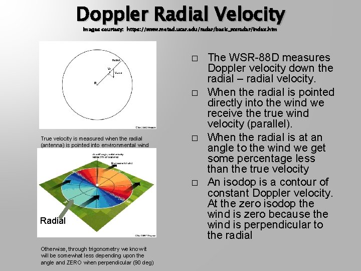 Doppler Radial Velocity Images courtesy: https: //www. meted. ucar. edu/radar/basic_wxradar/index. htm � � True