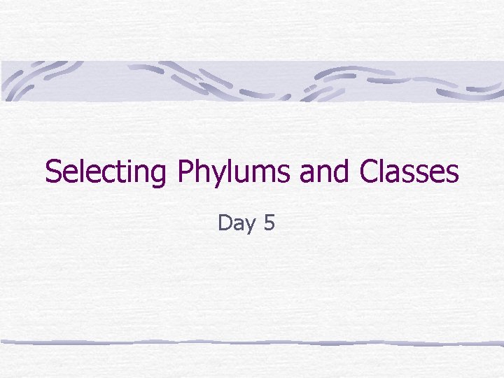 Selecting Phylums and Classes Day 5 
