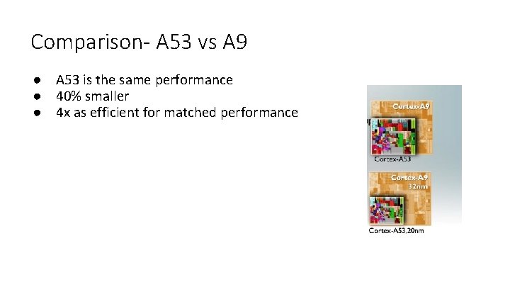 Comparison- A 53 vs A 9 ● A 53 is the same performance ●