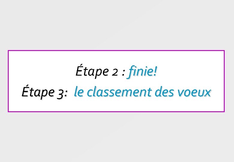 Étape 2 : finie! Étape 3: le classement des voeux 