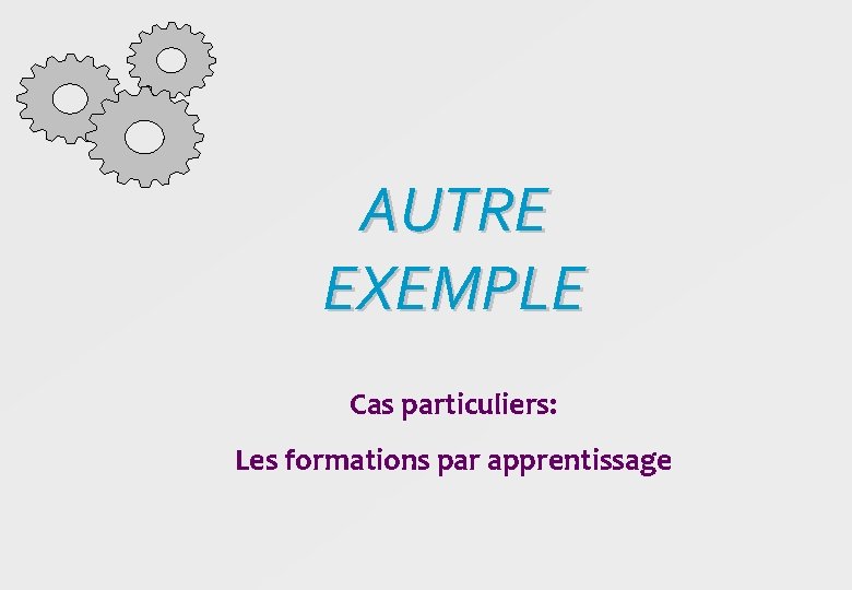 AUTRE EXEMPLE Cas particuliers: Les formations par apprentissage 