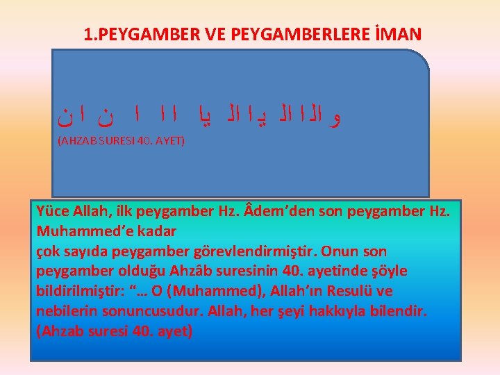 1. PEYGAMBER VE PEYGAMBERLERE İMAN ﻭ ﺍﻟ ﺍ ﺍﻟ ﻳﺍ ﺍ ﻥ ﺍ ﻥ