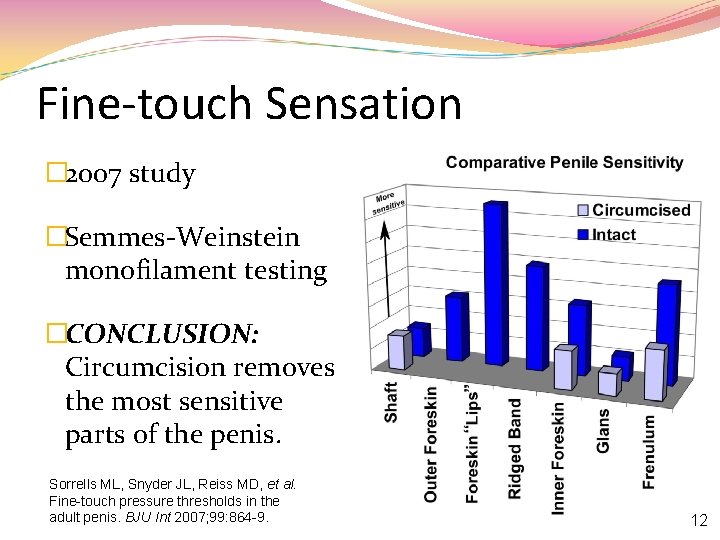Fine-touch Sensation � 2007 study �Semmes-Weinstein monofilament testing �CONCLUSION: Circumcision removes the most sensitive