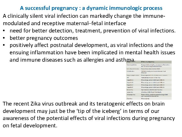 A successful pregnancy : a dynamic immunologic process A clinically silent viral infection can