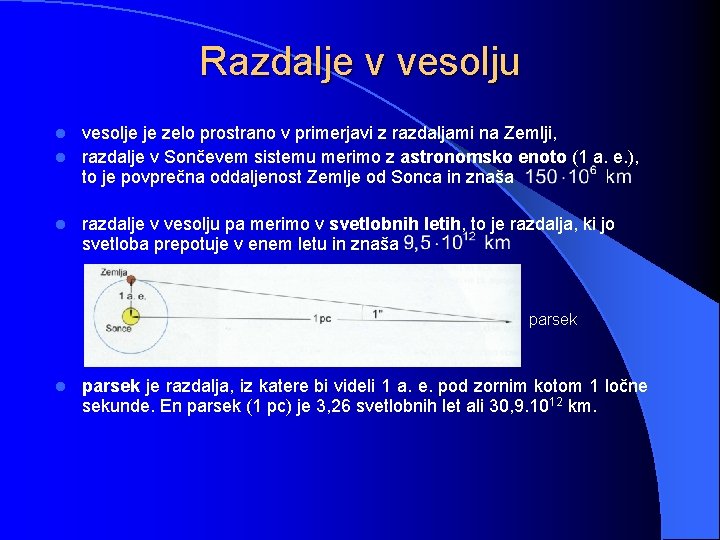 Razdalje v vesolju vesolje je zelo prostrano v primerjavi z razdaljami na Zemlji, l