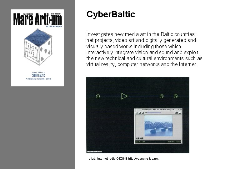 Cyber. Baltic investigates new media art in the Baltic countries: net projects, video art