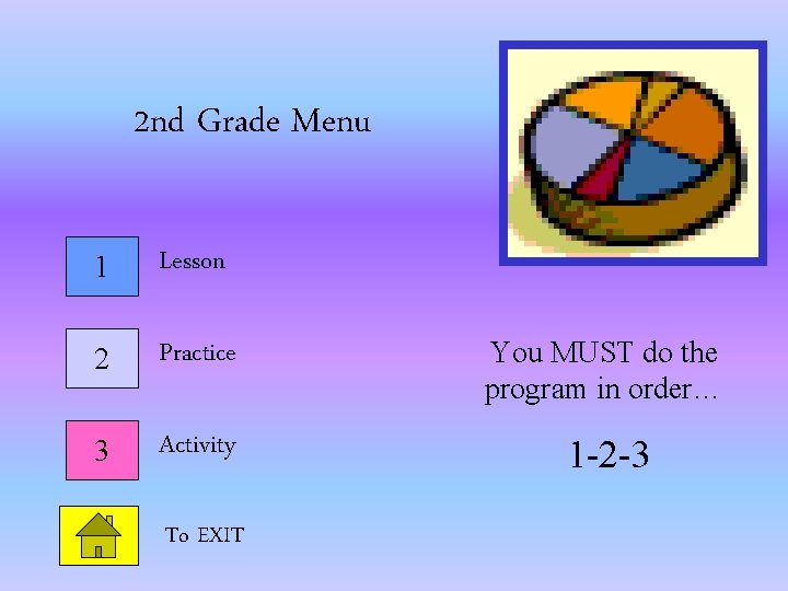 2 nd Grade Menu 1 Lesson 2 Practice You MUST do the program in