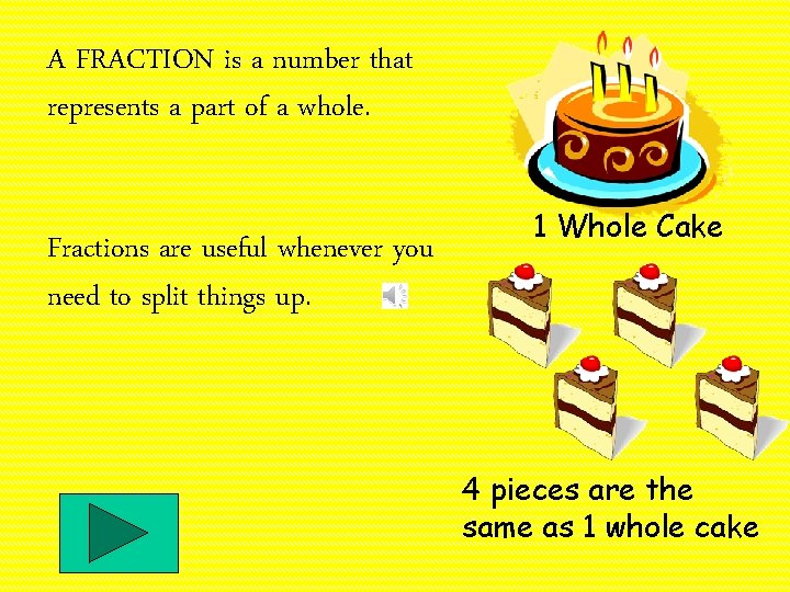 A FRACTION is a number that represents a part of a whole. Fractions are