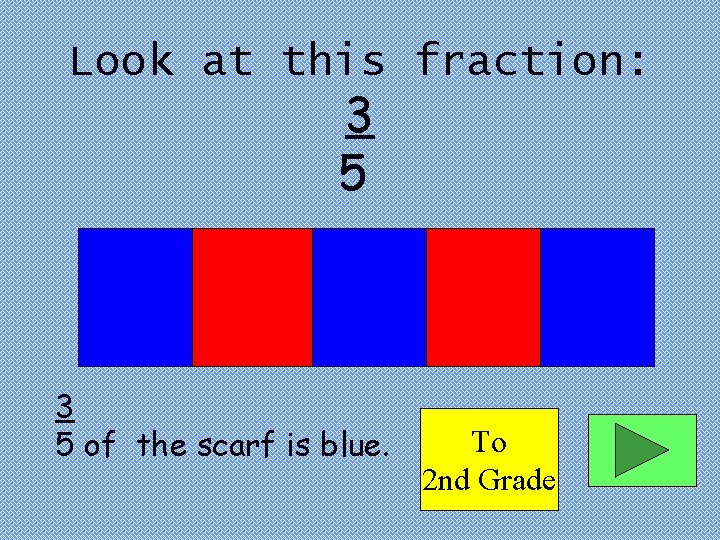 Look at this fraction: 3 5 of the scarf is blue. To 2 nd