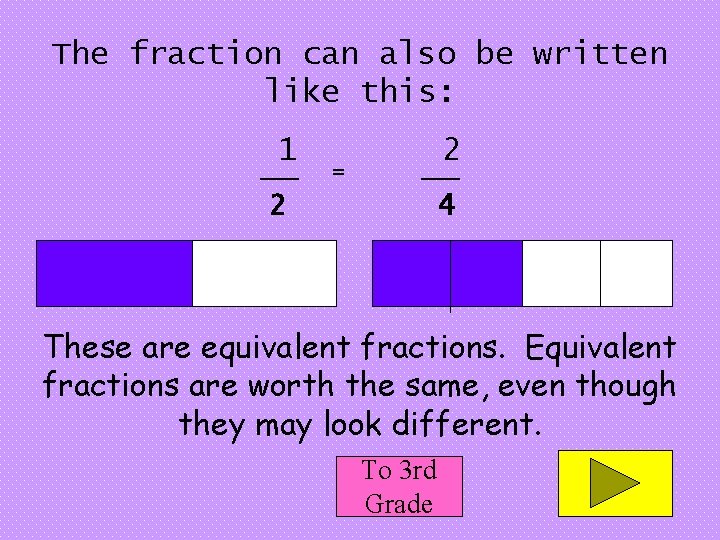 The fraction can also be written like this: 1 ___ = 2 ___ 2