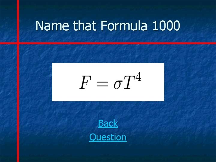 Name that Formula 1000 Back Question 