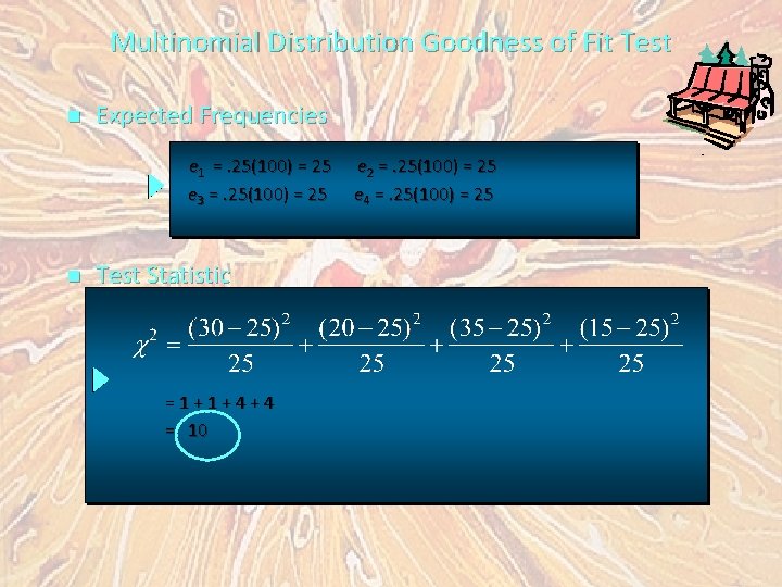 Multinomial Distribution Goodness of Fit Test n Expected Frequencies e 1 =. 25(100) =