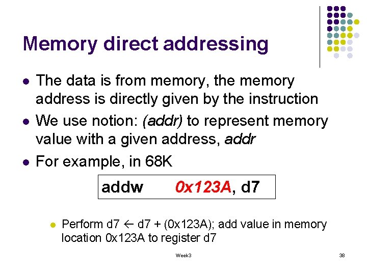 Memory direct addressing l l l The data is from memory, the memory address Memory direct addressing l l l The data is from memory, the memory address