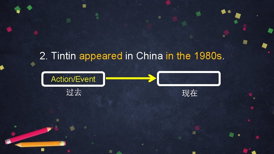 2. Tintin appeared in China in the 1980 s. Action/Event 过去 现在 