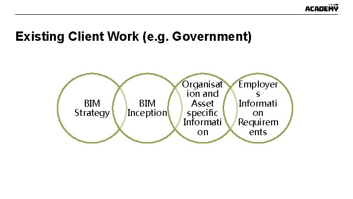 Existing Client Work (e. g. Government) BIM Strategy BIM Inception Organisat ion and Asset Existing Client Work (e. g. Government) BIM Strategy BIM Inception Organisat ion and Asset