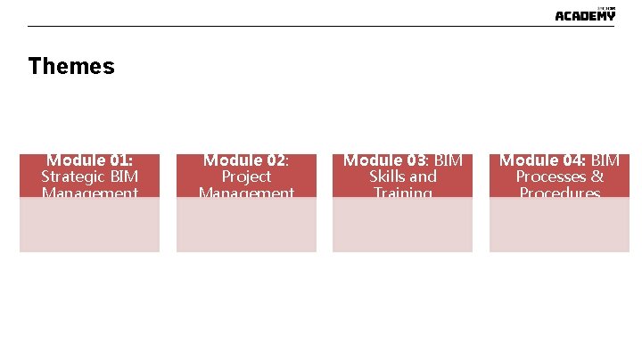 Themes Module 01: Strategic BIM Management Module 02: Project Management Module 03: BIM Skills Themes Module 01: Strategic BIM Management Module 02: Project Management Module 03: BIM Skills