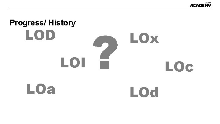 Progress/ History LOD LOI LOa ? LOx LOc LOd Progress/ History LOD LOI LOa ? LOx LOc LOd