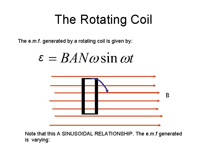 The Rotating Coil The e. m. f. generated by a rotating coil is given