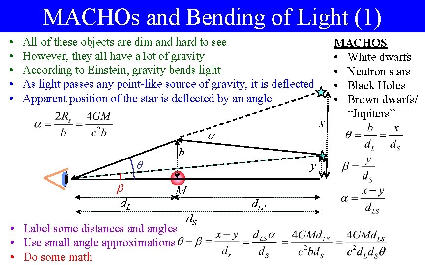 MACHOs and Bending of Light (1) • • • All of these objects are