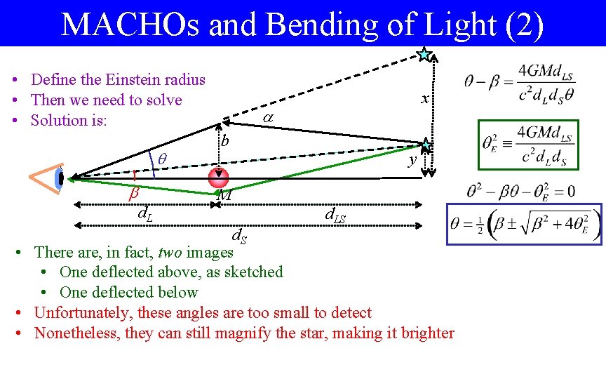MACHOs and Bending of Light (2) • Define the Einstein radius • Then we