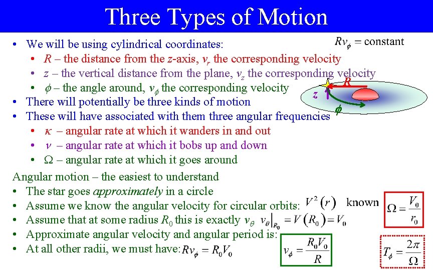 Three Types of Motion • We will be using cylindrical coordinates: • R –