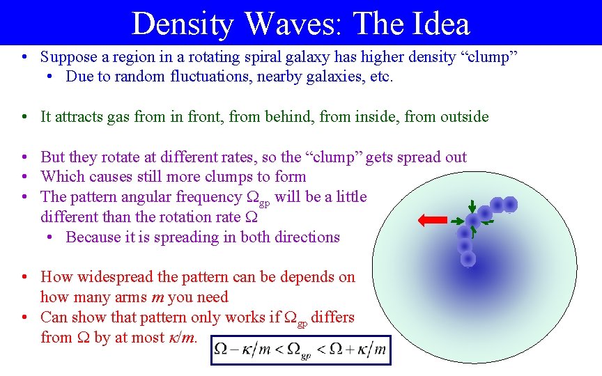 Density Waves: The Idea • Suppose a region in a rotating spiral galaxy has