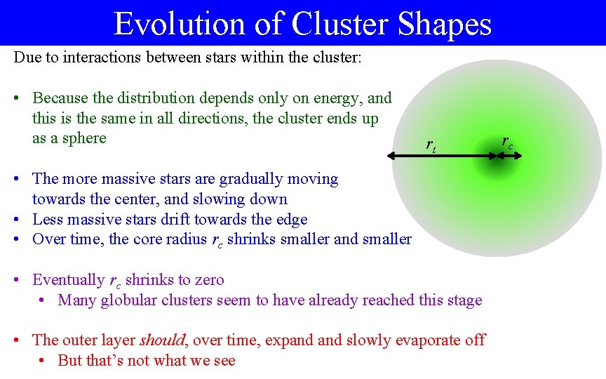 Evolution of Cluster Shapes Due to interactions between stars within the cluster: • Because