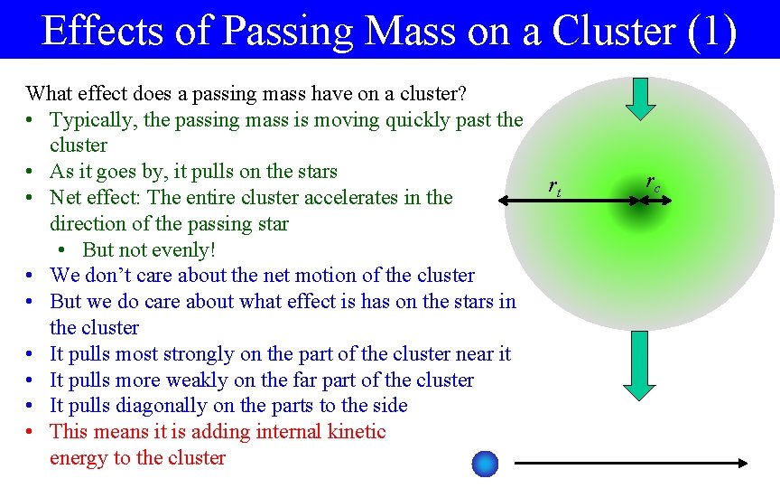 Effects of Passing Mass on a Cluster (1) What effect does a passing mass