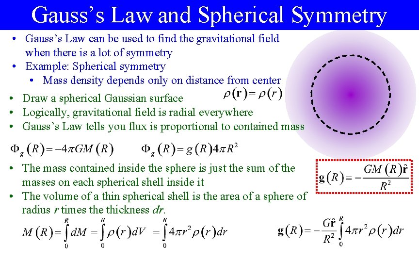 Gauss’s Law and Spherical Symmetry • Gauss’s Law can be used to find the