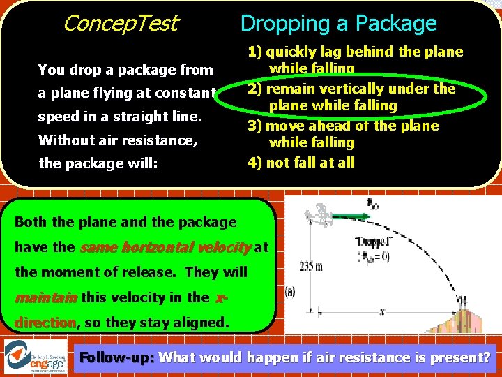 Concep. Test You drop a package from a plane flying at constant speed in