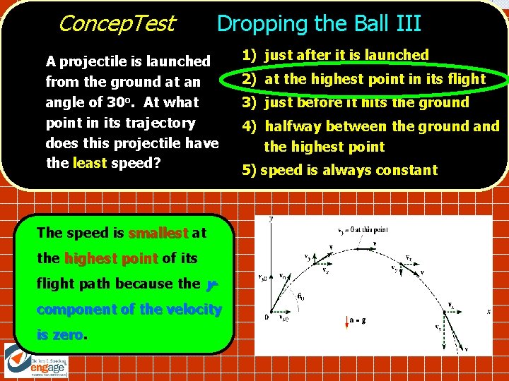 Concep. Test Dropping the Ball III A projectile is launched from the ground at