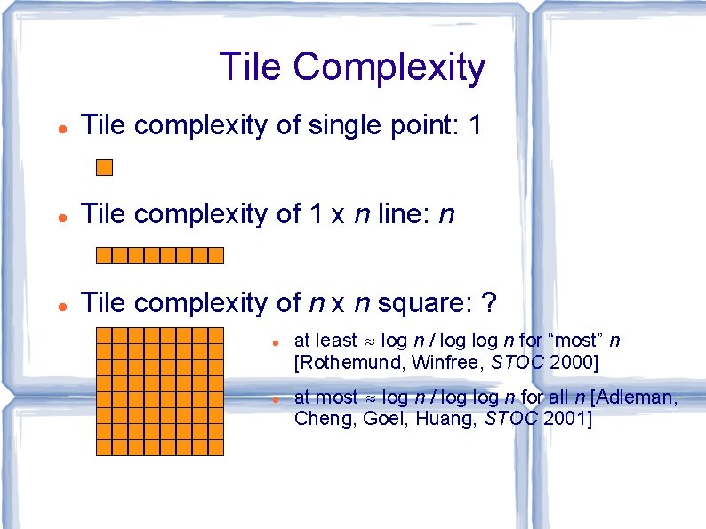 Tile Complexity Tile complexity of single point: 1 Tile complexity of 1 x n