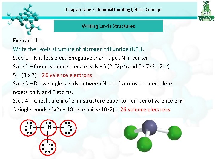 Chapter Nine / Chemical bonding I, Basic Concept Writing Lewis Structures Example 1 Write