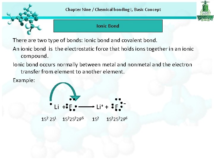 Chapter Nine / Chemical bonding I, Basic Concept Ionic Bond There are two type