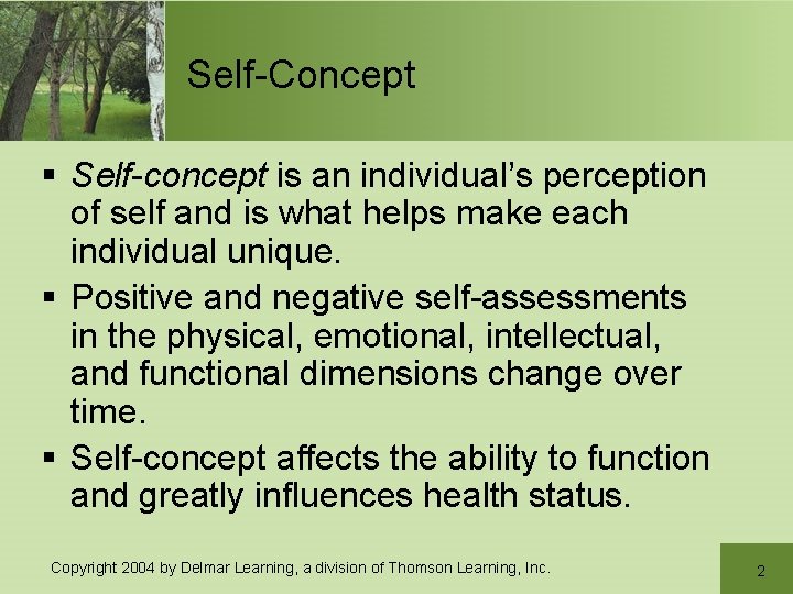 Self-Concept § Self-concept is an individual’s perception of self and is what helps make