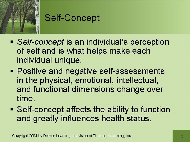 Self-Concept § Self-concept is an individual’s perception of self and is what helps make Self-Concept § Self-concept is an individual’s perception of self and is what helps make