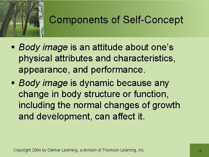 Components of Self-Concept § Body image is an attitude about one’s physical attributes and Components of Self-Concept § Body image is an attitude about one’s physical attributes and